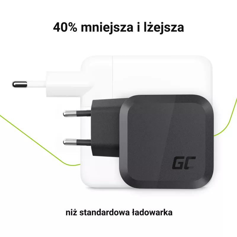 Green Cell CHARGC08 65 W USB-C PD ir USB-A UltraCharge sieninis įkroviklis (GaN, juodas)
