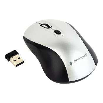 Belaidė optinė pelė Gembird MUSW-4B-02-BS, RF, ambidekstrinė, 1600 DPI, 4 mygtukai, sidabrinė/juoda