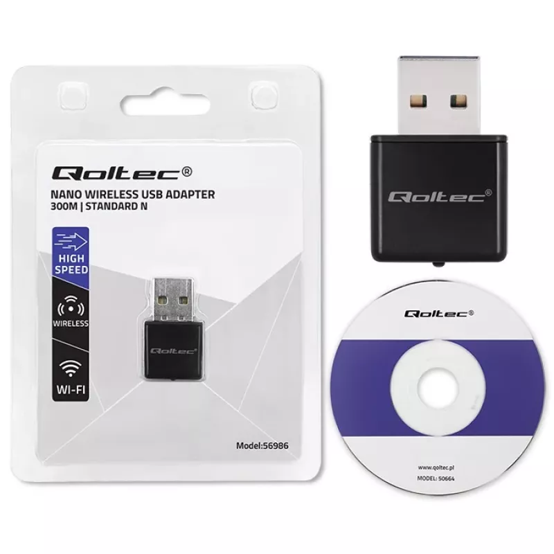 Wi-Fi USB adapteris QOLTEC NANO 56986 – mini N, USB 2.0, 802.11n