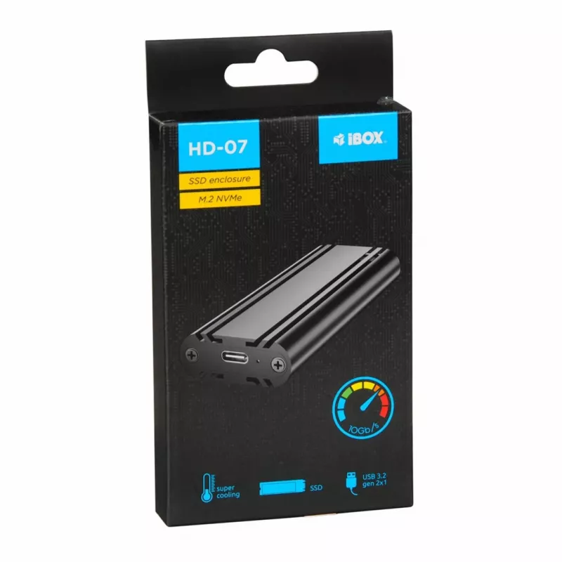 Išorinis SSD korpusas IBOX HD-07, 1x M.2 diskui, USB 3.2 Gen 2 (10 Gbit/s), USB-C, juodas