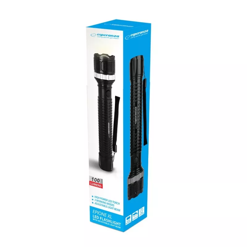 Rankinis žibintuvėlis ESPERANZA Epione XL LED 1,2W 100 lm 100 m Juodas, baterija R20 (3)