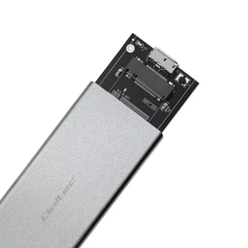 Aliumininis korpusas QOLTEC 51833, skirtas M.2 SATA SSD, SATA į USB 3.0, palaiko iki 2 TB