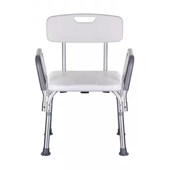 Kėdė dušui ActionMed KP300AM su atlošu ir porankiais, polipropilenas, reguliuojamas aukštis 43–56 cm, sėdynė 40×33 cm, max svoris 110 kg