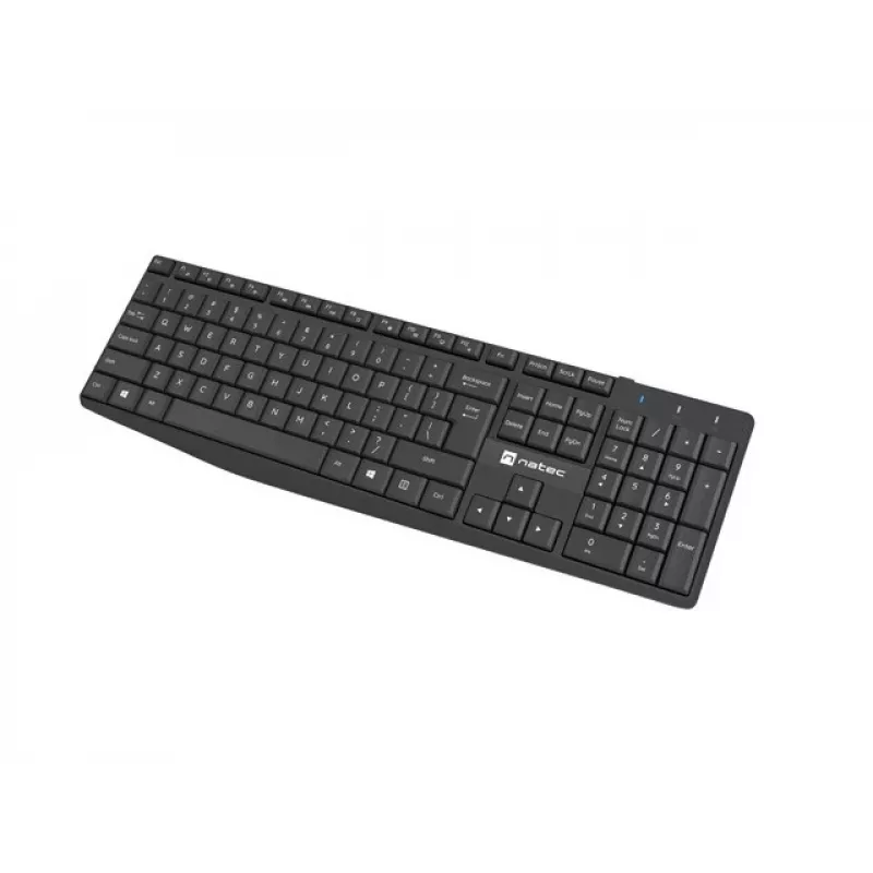 Belaidis klaviatūros ir pelės rinkinys NATEC SQUID, pilno dydžio, QWERTY US International, 105 klavišai, juoda, pelė 1600 DPI