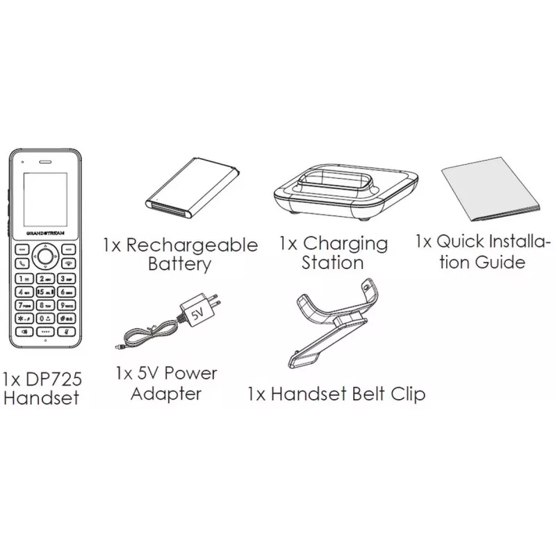 Grandstream DP725 DECT HD ragelis be laido, 1,8 colio TFT spalvotu ekranu, 20 SIP paskyrų ir linijų, push-to-talk, pilkas