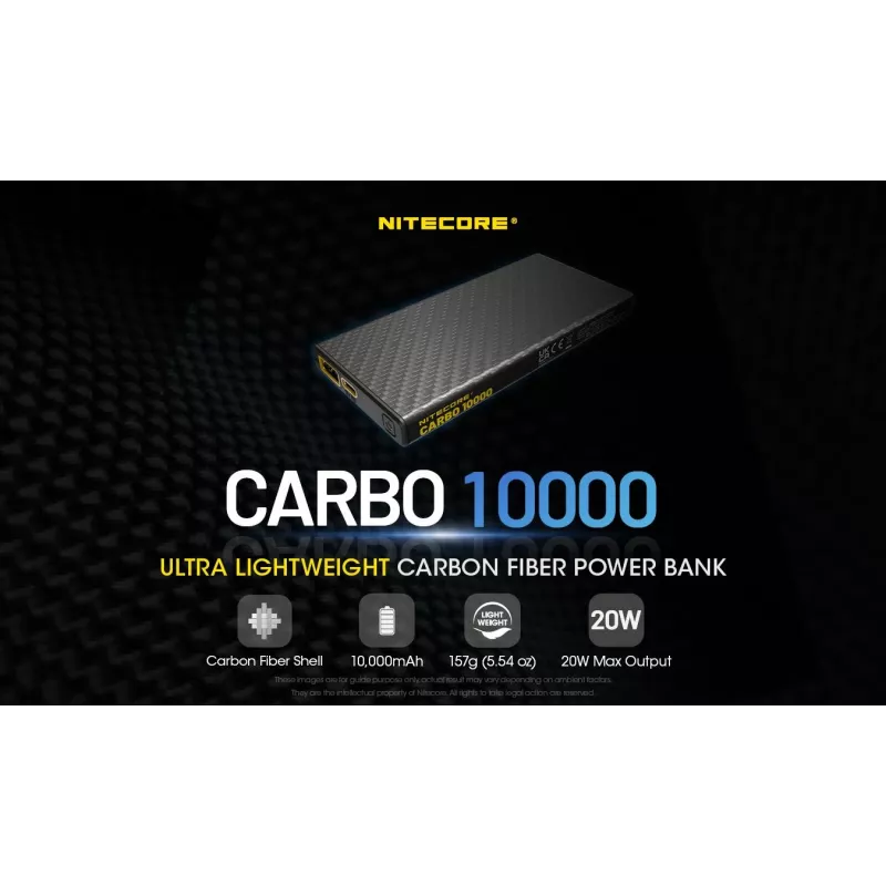 Nitecore CARBO 10000 papildomas maitinimo šaltinis, 10000 mAh, juodas