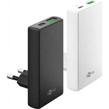 Goobay USB-C PD GaN dvigubas greitasis įkroviklis 90° plokščias 65 W baltas - 1x jungtis (75724)