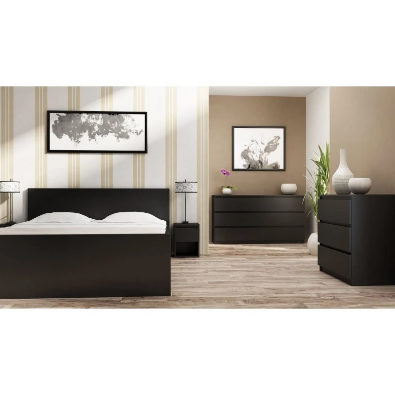Komoda top e shop M3 CZERŃ — 3 stalčiai, medžio drožlių plokštė, 700×400×770 mm, juoda