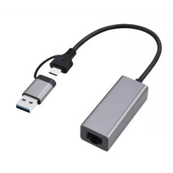 USB 3.1 Type-C Gigabit tinklo adapteris Gembird A-USB3AC-LAN-01 — 1× RJ-45, 1000 Mbps, USB 3.2 Gen 1, metalinis korpusas, pilka