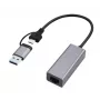 USB 3.1 Type-C Gigabit tinklo adapteris Gembird A-USB3AC-LAN-01 — 1× RJ-45, 1000 Mbps, USB 3.2 Gen 1, metalinis korpusas, pilka
