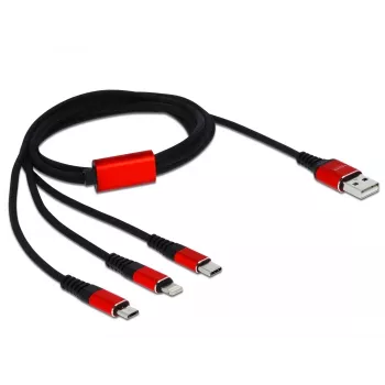 DeLOCK 85892 Laidinis įkrovimo kabelis Lightning / USB – USB (M) į Micro-USB Type B, Lightning, USB-C (M) – 1,0 m – Ekranuotas – Juodas