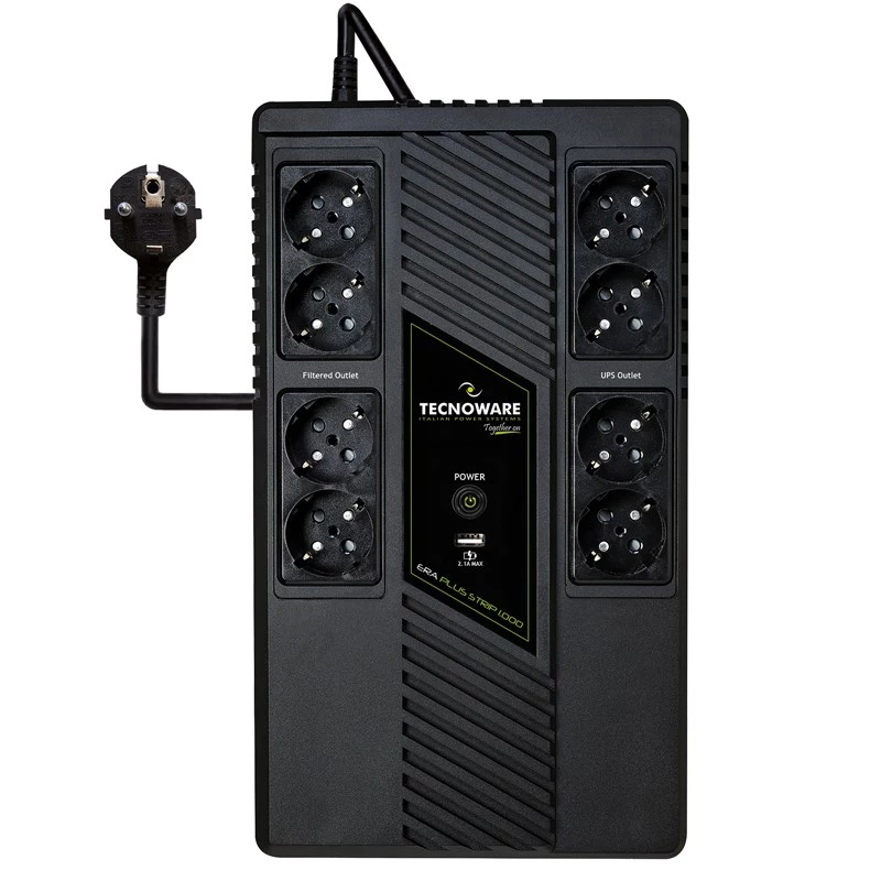 Nepertraukiamo maitinimo šaltinis TECNOWARE Era Plus Strip 1000, Line-Interactive 1 kVA / 700 W, 8 lizdai F tipas, VRLA baterija, 4.4 kg