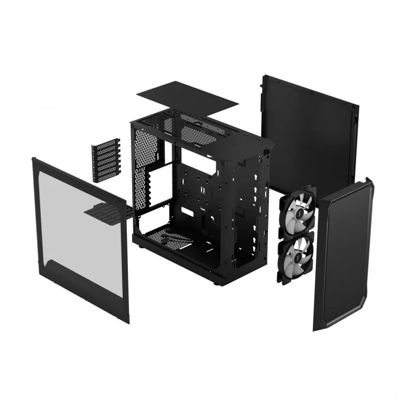 Fractal Design Focus 2 RGB korpusas su grūdinto stiklo šonine sienele, vidutinis bokštas ATX, juodas