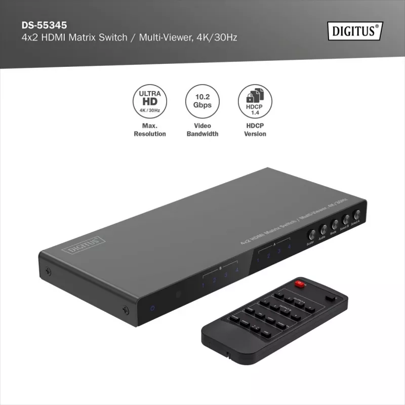 HDMI matricos jungiklis su kelių vaizdų funkcija DIGITUS DS-55345