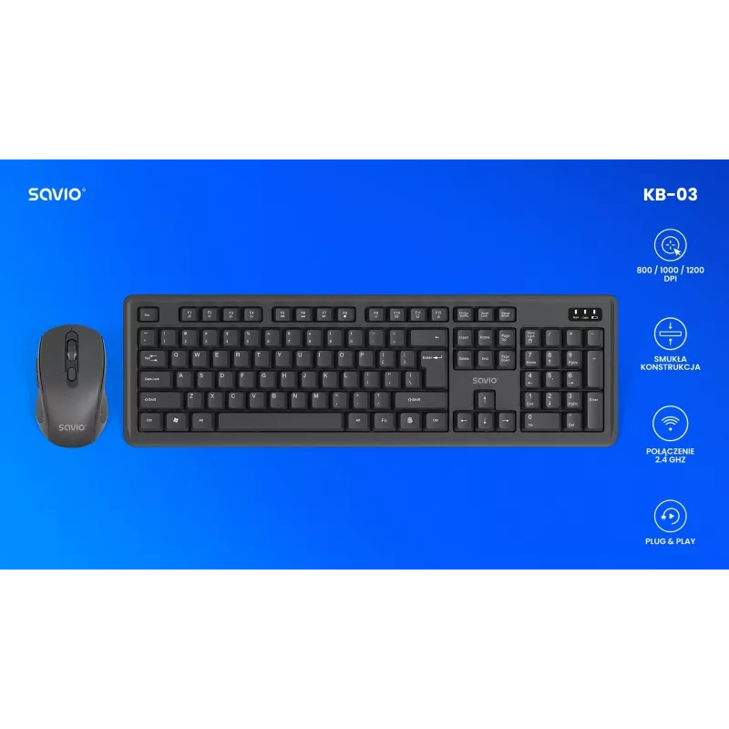 Savio KB-03 klaviatūros ir pelės rinkinys, laidas, USB, QWERTY JAV anglų, juoda