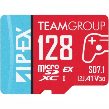 Team Group microSDXC kortelė APEX SD7.1 128GB (MicroSD Express, raudona/mėlyna)