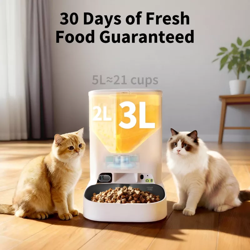 Automatinis ėdalo dalytuvas PETKIT YumShare Dual-hopper 2 su kamera, 5 L talpa, ABS ir 304 nerūdijančiu plienu, baltas