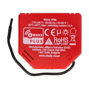 Išmanusis jungiklis Shelly Qubino Wave 1PM plastikinis 16A 110–240 V, Z-Wave, 868,4 MHz, raudonas, 42×37×16 mm