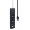 USB šakotuvas Gembird UHB-U3P7P-01, 7 prievadų USB 3.2 Gen 1 (Type-A), 0,24 m laidas, juodas