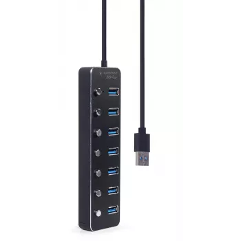 USB šakotuvas Gembird UHB-U3P7P-01, 7 prievadų USB 3.2 Gen 1 (Type-A), 0,24 m laidas, juodas