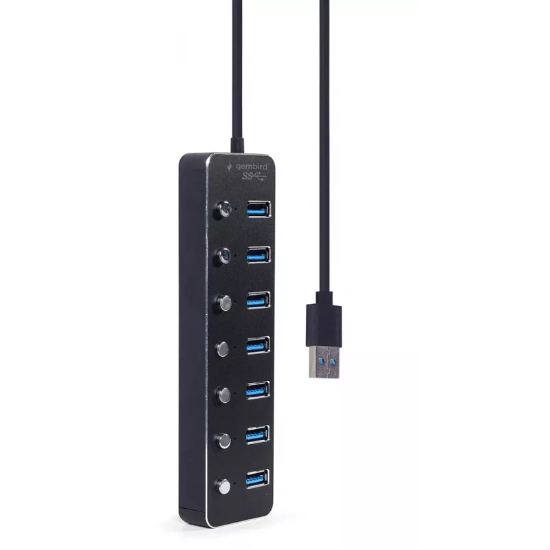 USB šakotuvas Gembird UHB-U3P7P-01, 7 prievadų USB 3.2 Gen 1 (Type-A), 0,24 m laidas, juodas