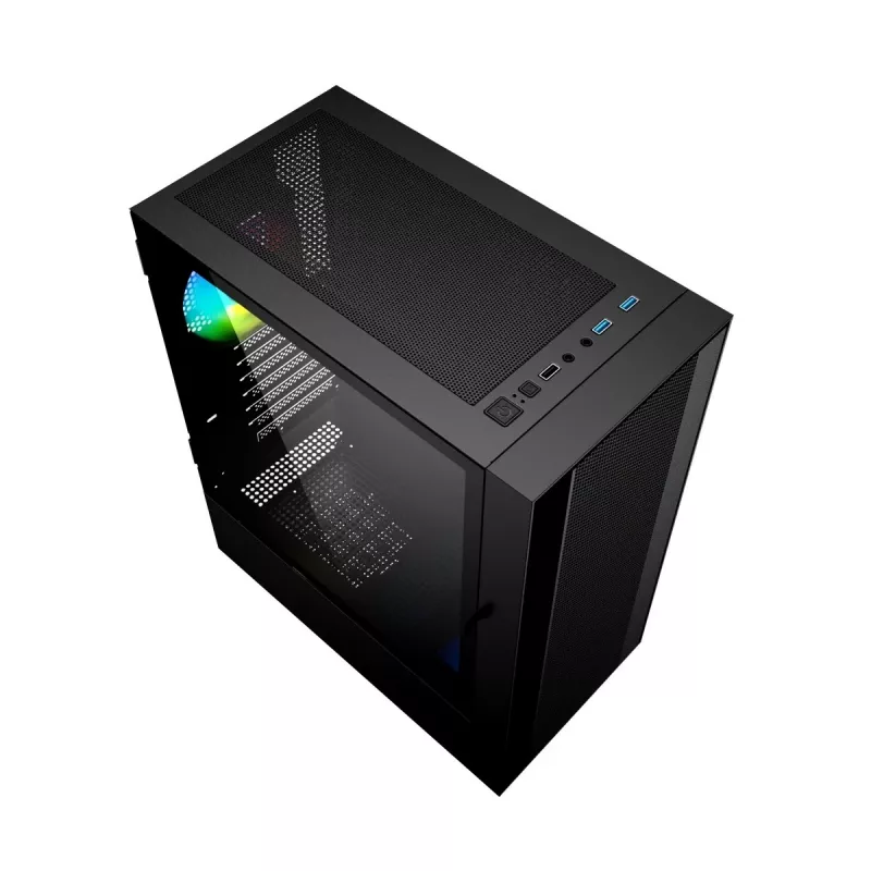 Korpusas GEMBIRD CCC-FC-4000 Midi Tower juodas, grūdintas stiklas, RGB apšvietimas, ATX/Micro-ATX/ITX