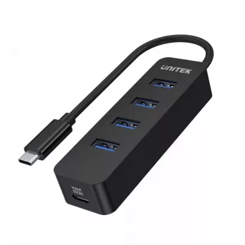 USB šakotuvas Unitek uHUB Q4 — 4 prievadų USB 3.2 Gen 1 (Type-A) šakotuvas, USB-C pagrindinis prievadas, 5 Gbit/s, 10 W, juodas