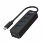 USB šakotuvas Unitek uHUB Q4 — 4 prievadų USB 3.2 Gen 1 (Type-A) šakotuvas, USB-C pagrindinis prievadas, 5 Gbit/s, 10 W, juodas