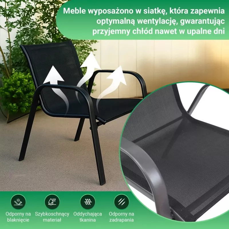 Sodo baldų komplektas Extralink Black Forest, Textilene dvi kėdės + juodas stalas