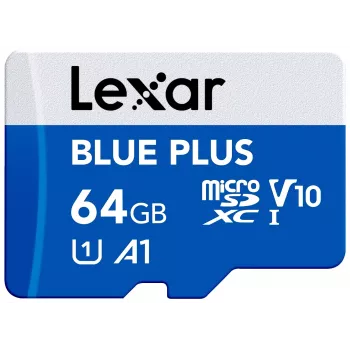 MicroSDXC atminties kortelė Lexar BLUE PLUS 64 GB UHS‑I 100 MB/s U1 V10 (mėlyna)
