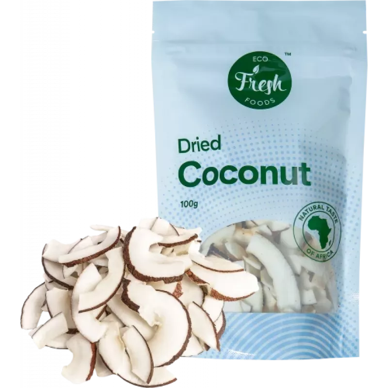 Džiovintas kokosas Eco fresh foods 100 g – tarkuotas desertinis kokosas, 100 g pakuotė