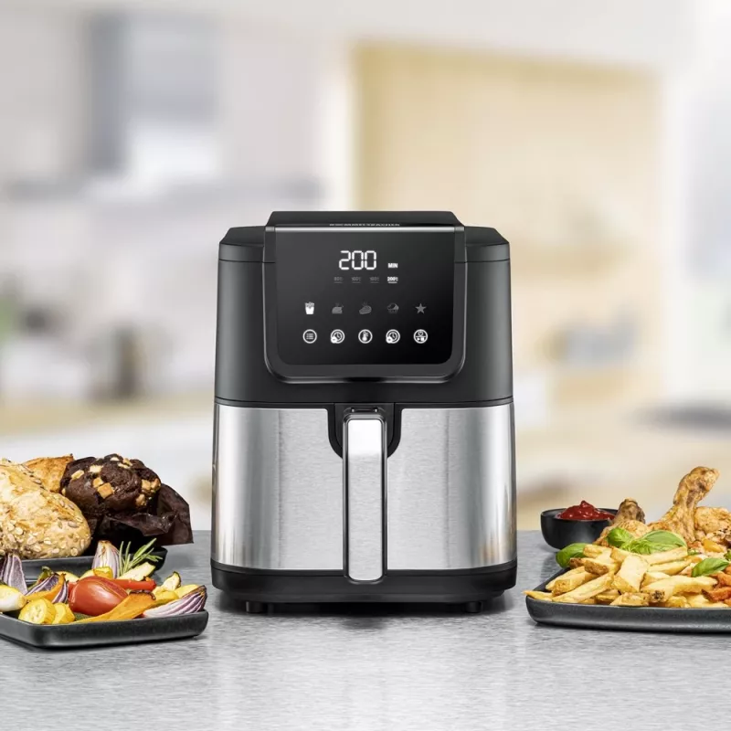 Karšto oro gruzdintuvė Rommelsbacher FRH 1500 — 5 l, 1500 W, nerūdijantis plienas/juoda