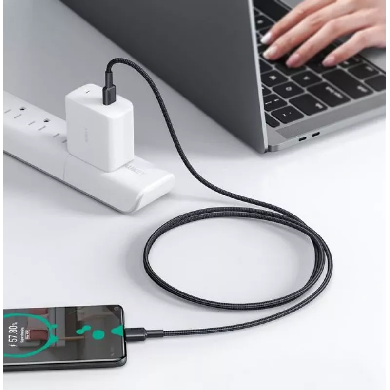 Aukey CB-CD45 USB-C į USB-C kabelis, Quick Charge, 0,9 m, juodas