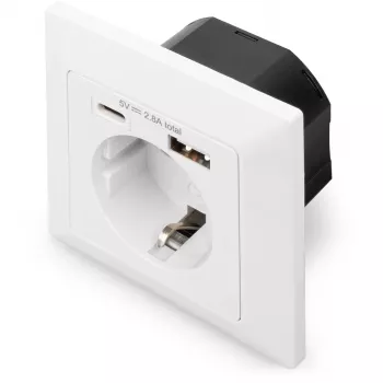 DIGITUS DA-70615 - Steckdosenauslass - 2P+E - Typ F, USB, USB Type C - mit Verschluss - 1 Steckdose, 2 USB-Anschlüsse - 2.8 A - weiß, RAL 9003