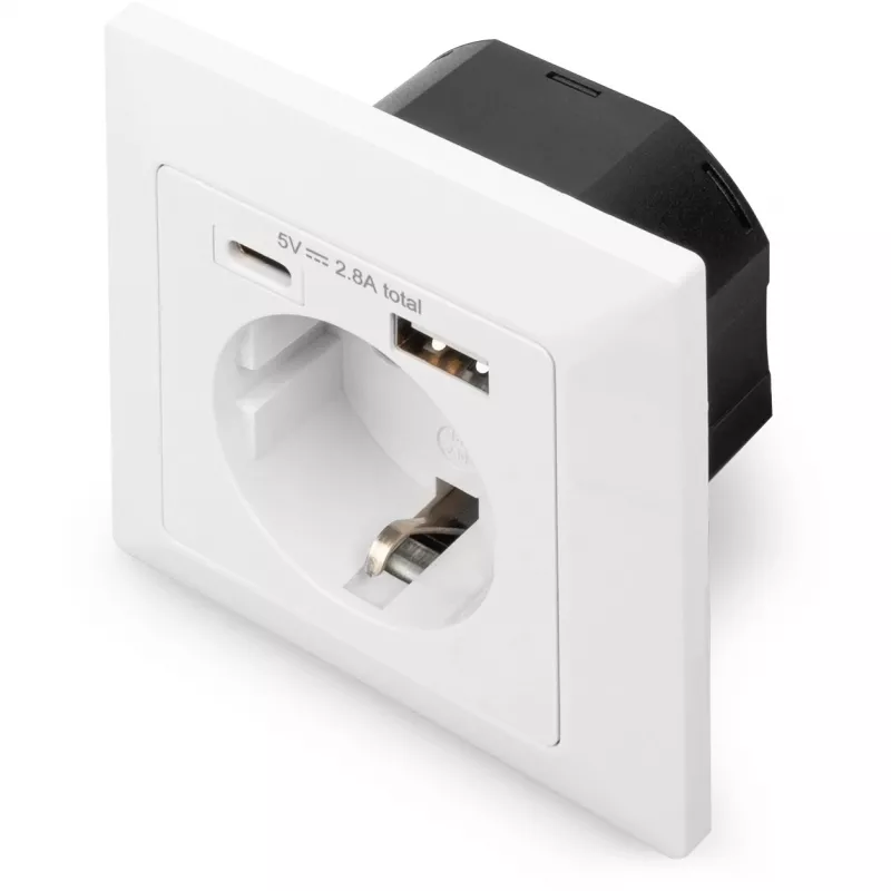 DIGITUS DA-70615 - Steckdosenauslass - 2P+E - Typ F, USB, USB Type C - mit Verschluss - 1 Steckdose, 2 USB-Anschlüsse - 2.8 A - weiß, RAL 9003