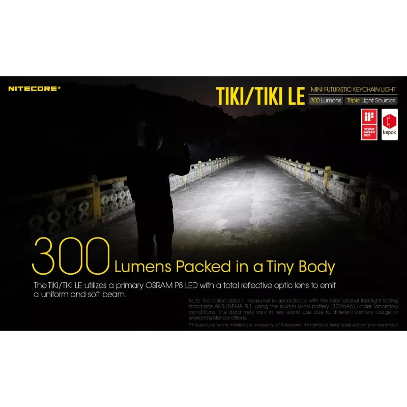 Rankinis žibintuvėlis Nitecore TIKI LE — 300 lm, įkraunamas per USB, polikarbonatas, IP66, atsparus smūgiams, 10,5 g, 55 mm, Juoda