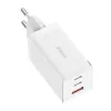 Sieninis įkroviklis Baseus GaN5 Pro 65W – USB + 2×USB-C (QC3.0, PD3.0) su 1 m USB-C laidu, baltas