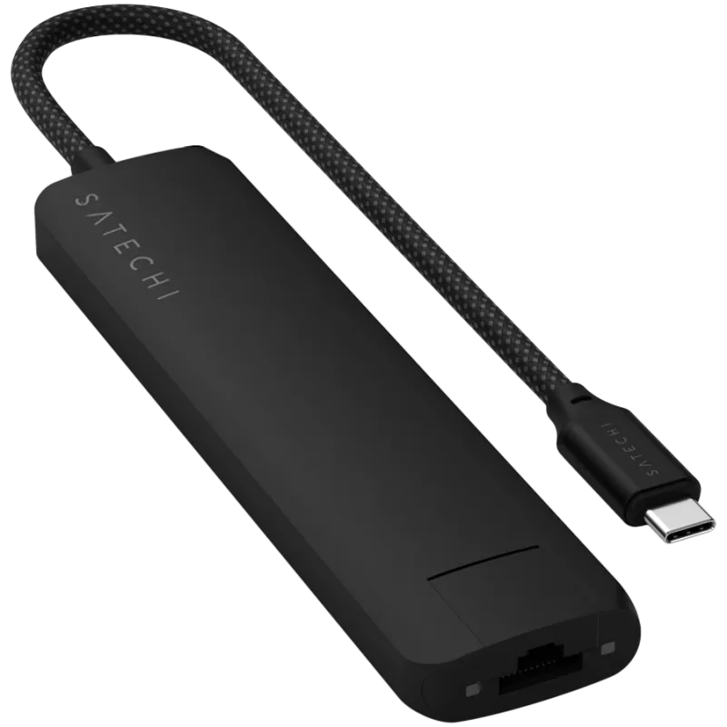 Satechi 7-in-1 USB-C Slim Multiport Adapter Ethernet (USB-C PD, 2x USB-A, HDMI 4K, Ethernet, kortelių skaitytuvas micro/SD) (Juoda)