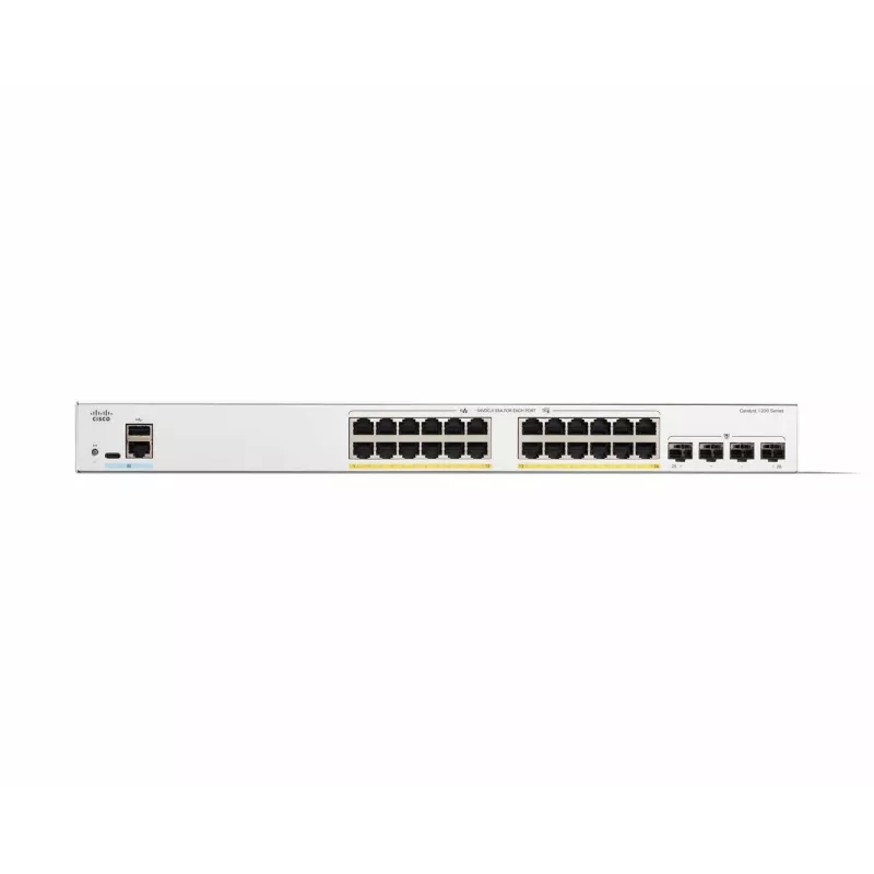 Cisco Catalyst 1200-24FP-4G Smart Switch, 24 prievadai GE, Full PoE, 4x1GE SFP, ribota viso gyvenimo apsauga (C1200-24FP-4G)