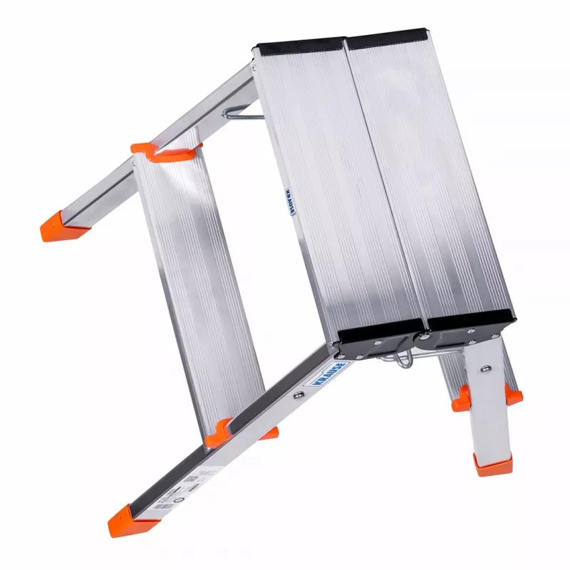 Sulenkiamos kopėčios Krause Treppy Silver 130020 – aliuminis, 2 laipteliai, 150 kg talpa, sulankstytos 55×20 cm, svoris 2 kg
