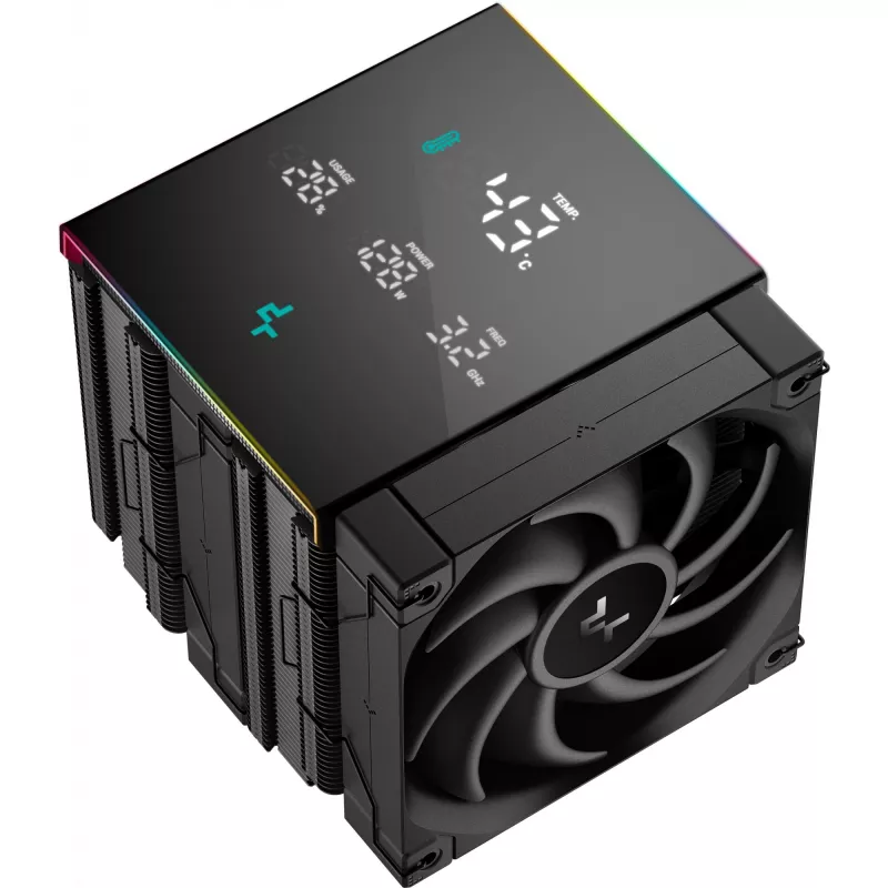 Oro aušintuvas DeepCool AK620 Digital PRO — 120 mm ventiliatorius, 1750 RPM, 25 dB, 12 V, tinka LGA1700/AM5, juodas