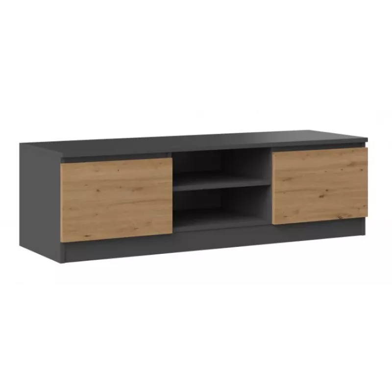 TV stovas Top e Shop RTV 120 ANTR/ARTIS — 1200×400×360 mm, antracito spalvos viršus ir rėmas, medžio drožlių plokštė, 2 lentynos