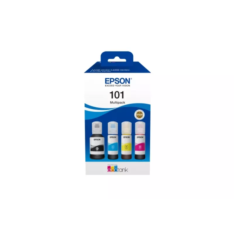 Originalus Epson EcoTank rašalo butelių 4 spalvų rinkinys – Juoda 127 ml, Cyan/Magenta/Geltona 210 ml (C13T03V64A)