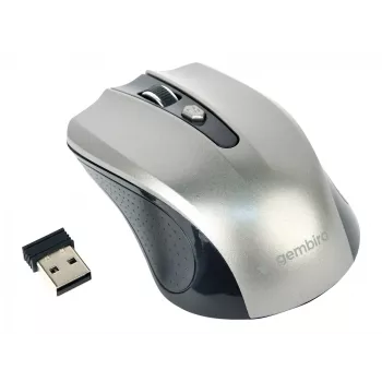 Belaidė pelė GEMBIRD MUSW-4B-04-BG – dešiniarankė, optinė 1600 DPI, 4 mygtukai, RF, juoda/pilka