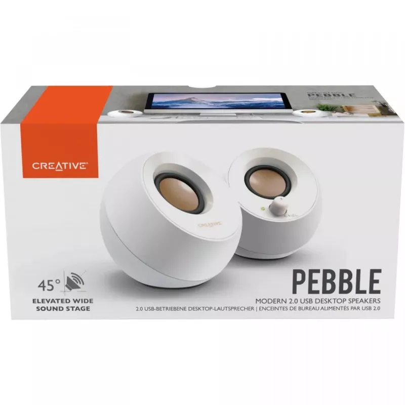 Creative Pebble 2.0 staliniai stereo garsiakalbiai, balti