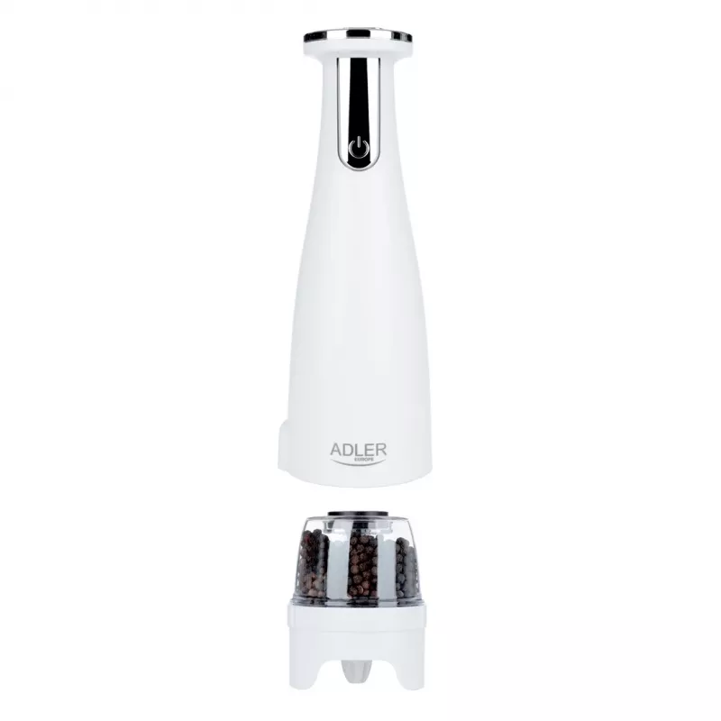 Druskos ir pipirų malūnėlių rinkinys Adler AD 4449W Steel White, keraminiai girnastekliai, 150 ml, įkrovimas per USB-C