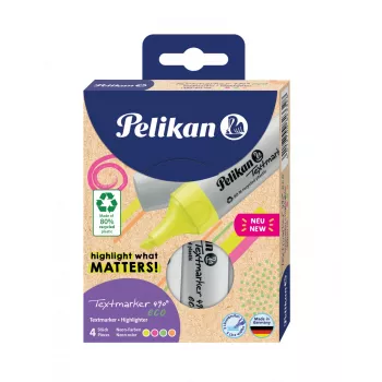 Markeris Pelikan Textmarker 490 eco 4 vnt. Chisel galiukas Žalia Oranžinė Rožinė Geltona