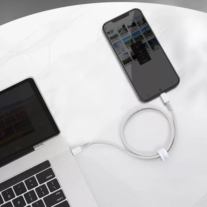 USB-C į Lightning Baseus High Density Braided kabelis, 20W, PD, 2m (baltas)