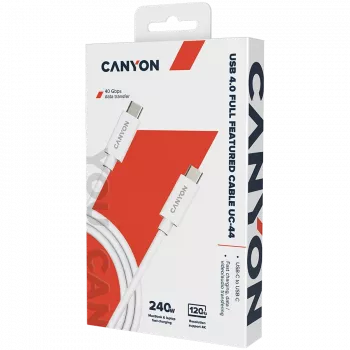 CANYON UC-44, USB4 TYPE-C į TYPE-C laidas 40G 1m 5A 240W(ERP) su E-MARK, CE, ROHS, baltas