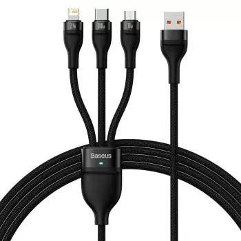 USB kabelis Baseus SUP0003351 1,2m USB A USB C/Micro USB-A/Lightning juodas